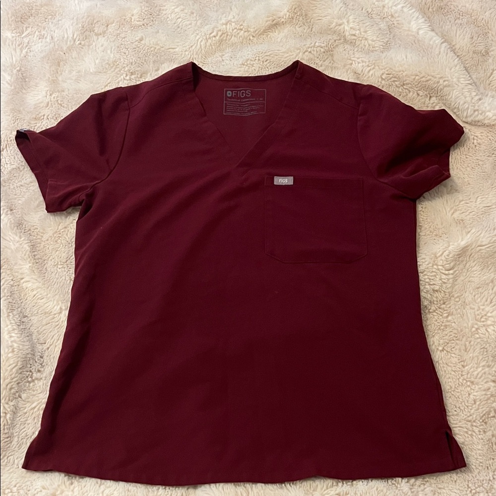 Figs Maroon V-Neck Scrub Top